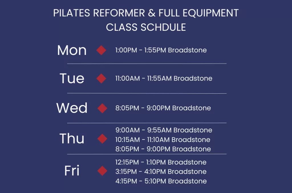 Pilates Reformer class timetable for studio in Dorset